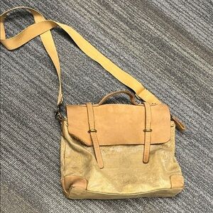 Jesslyn Blake Tan Linen & Leather Messenger shoulder bag